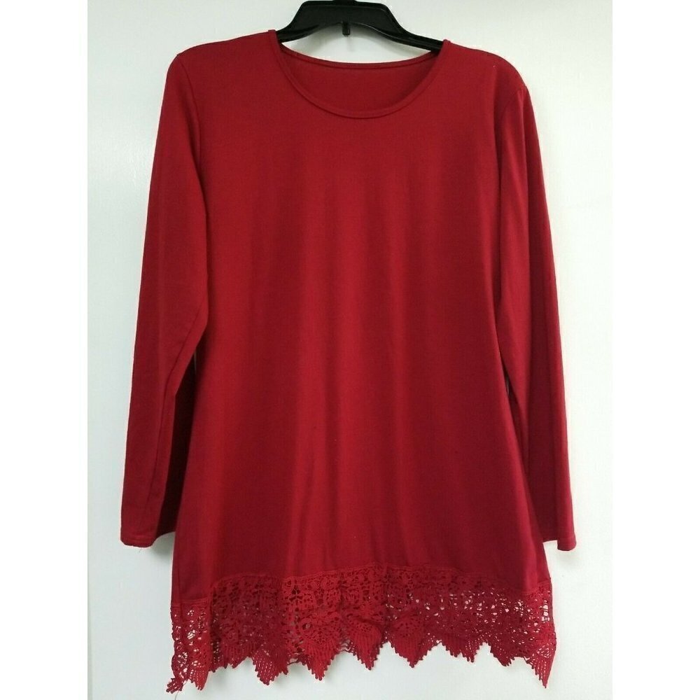 Women's M Medium Red Boho Long Sleeve Fall Top Blo